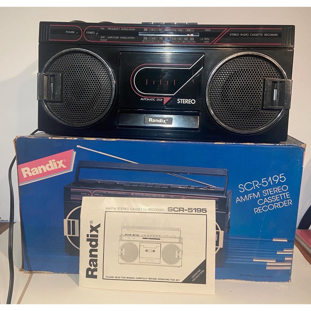 Vintage Randix SCR-5195 Stereo Boombox AM/FM Cassette CIB Tested Work With Box